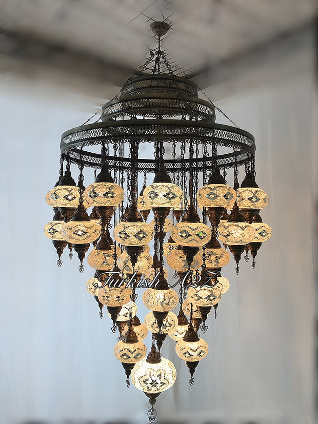 Turkish Mosaic Chandelier With 51  Large Globes  ,ID: 153, FREE SHIPPING - TurkishLights.NET