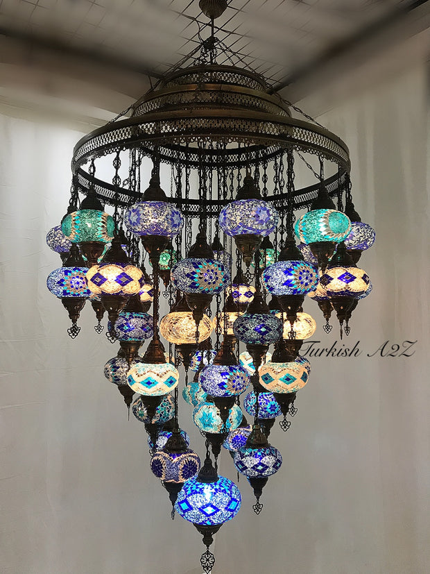 Turkish Mosaic Chandelier With 51  Large Globes  ,ID: 153 Free shipping - TurkishLights.NET