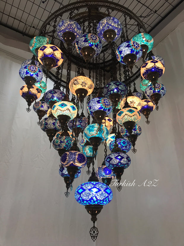 Turkish Mosaic Chandelier With 51  Large Globes  ,ID: 153 Free shipping - TurkishLights.NET