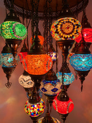 Turkish Mosaic Chandelier With 20 Medium Globes and 1 XL large Globe