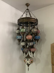 Turkish Mosaic Chandelier With 20 Medium Globes and 1 XL large Globe