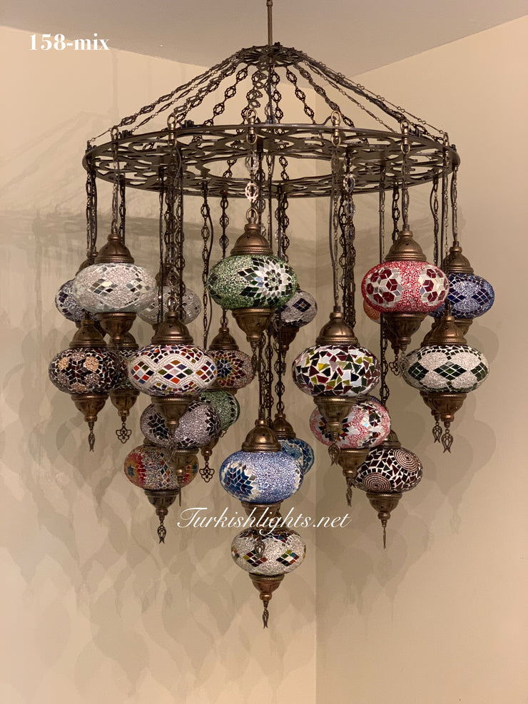 Turkish Mosaic Chandelier With 24 Large Globes  ,ID: 158, FREE SHIPPING - TurkishLights.NET