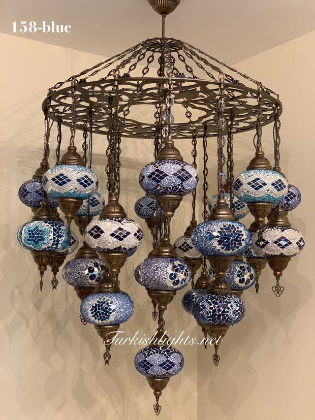 Turkish Mosaic Chandelier With 24 Large Globes  ,ID: 158, FREE SHIPPING - TurkishLights.NET