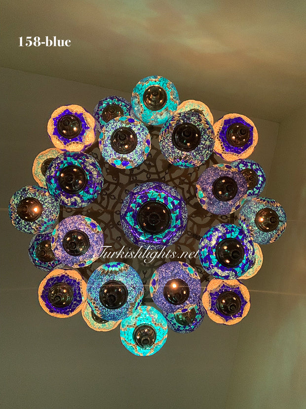 Turkish Mosaic Chandelier With 24 Large Globes  ,ID: 158, FREE SHIPPING - TurkishLights.NET