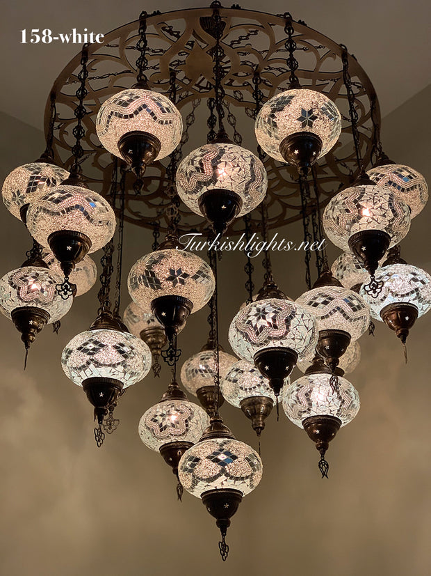 Turkish Mosaic Chandelier With 24 Large Globes  ,ID: 158, FREE SHIPPING - TurkishLights.NET