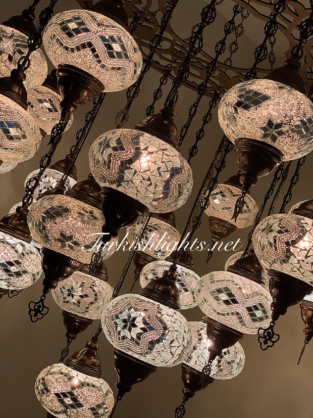 Turkish Mosaic Chandelier With 24 Large Globes  ,ID: 158, FREE SHIPPING - TurkishLights.NET