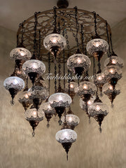 Turkish Mosaic Chandelier With 24 Large Globes  ,ID: 158, FREE SHIPPING - TurkishLights.NET