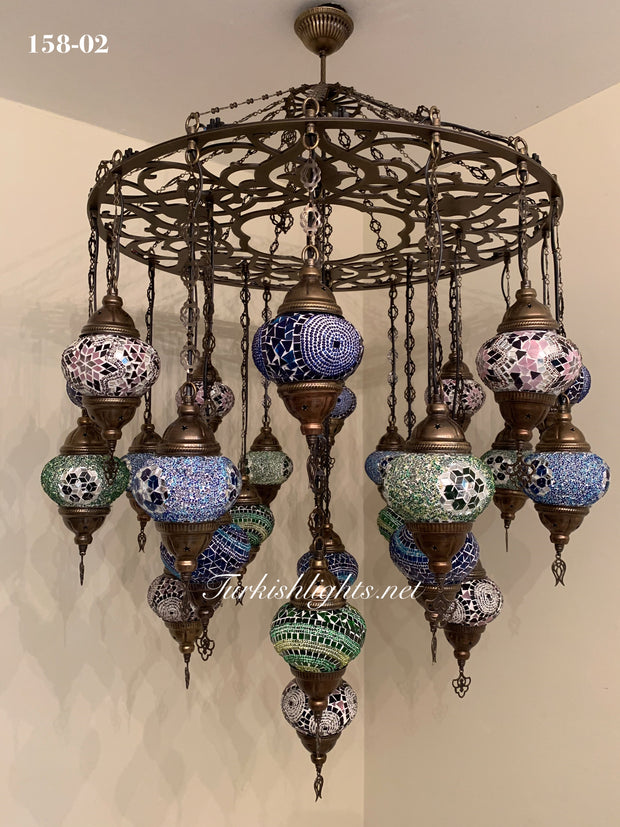 Turkish Mosaic Chandelier With 24 Medium Globes  ,ID: 158, FREE SHIPPING - TurkishLights.NET