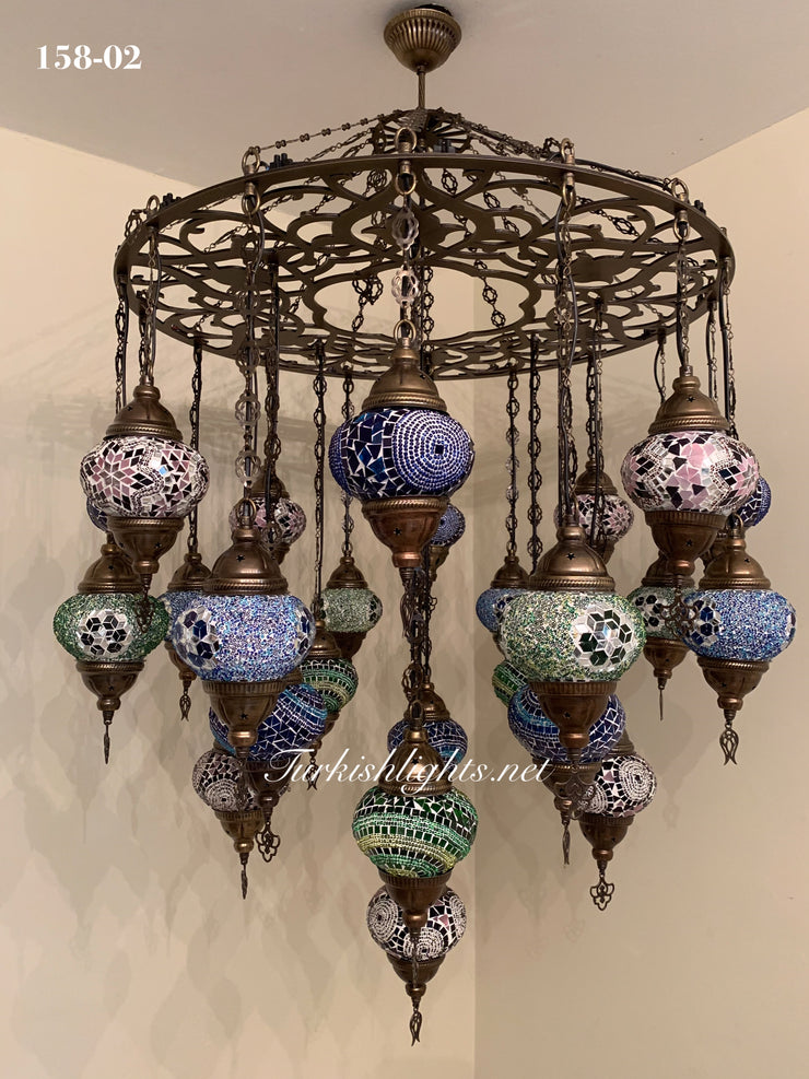 Turkish Mosaic Chandelier With 24 Medium Globes  ,ID: 158, FREE SHIPPING - TurkishLights.NET