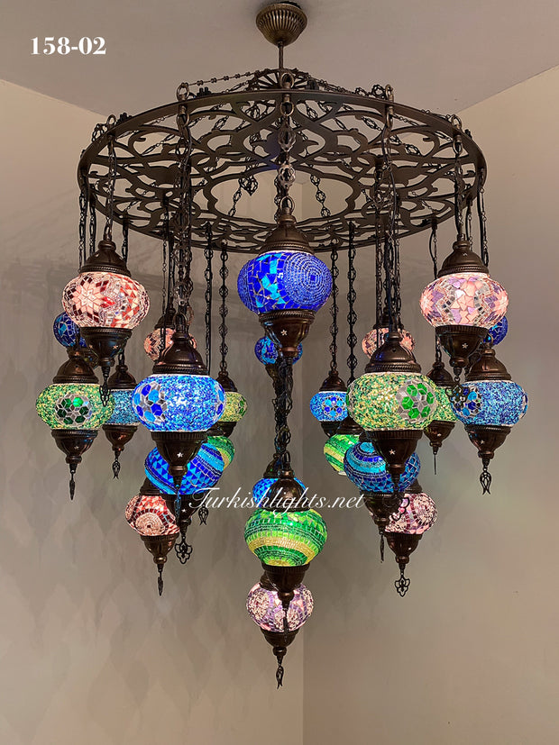 Turkish Mosaic Chandelier With 24 Medium Globes  ,ID: 158, FREE SHIPPING - TurkishLights.NET