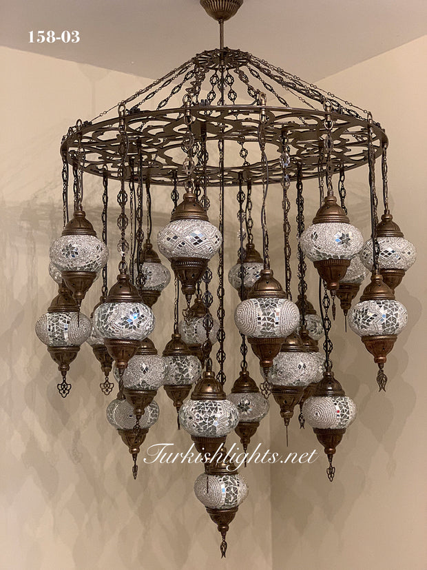 Turkish Mosaic Chandelier With 24 Medium Globes  ,ID: 158, FREE SHIPPING - TurkishLights.NET