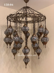 Turkish Mosaic Chandelier With 24 Medium Globes  ,ID: 158, FREE SHIPPING - TurkishLights.NET