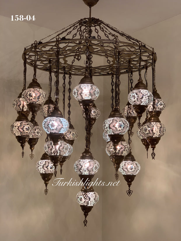 Turkish Mosaic Chandelier With 24 Medium Globes  ,ID: 158, FREE SHIPPING - TurkishLights.NET