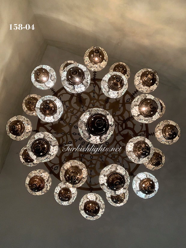 Turkish Mosaic Chandelier With 24 Medium Globes  ,ID: 158, FREE SHIPPING - TurkishLights.NET