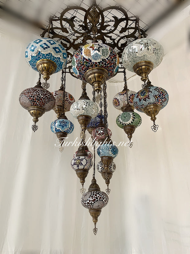 TURKISH SULTAN MOSAIC CHANDELIER 17 Globes, FREE SHIPPING , Product ID:160 - TurkishLights.NET