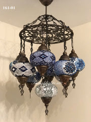 9-BALL Turkish Sultan Mosaic Chandelier With (LARGE) GLOBES , ID:161 - TurkishLights.NET