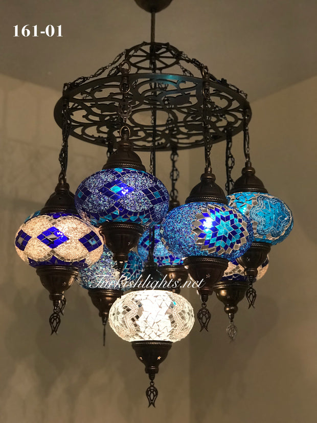 9-BALL Turkish Sultan Mosaic Chandelier With (LARGE) GLOBES , ID:161 - TurkishLights.NET