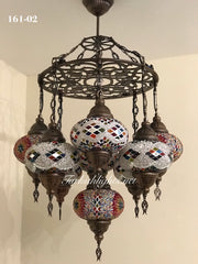 9-BALL Turkish Sultan Mosaic Chandelier With (LARGE) GLOBES , ID:161 - TurkishLights.NET