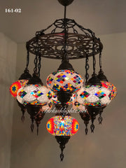 9-BALL Turkish Sultan Mosaic Chandelier With (LARGE) GLOBES , ID:161 - TurkishLights.NET