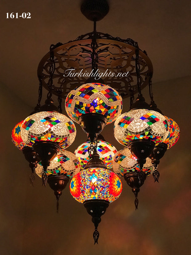 9-BALL Turkish Sultan Mosaic Chandelier With (LARGE) GLOBES , ID:161 - TurkishLights.NET