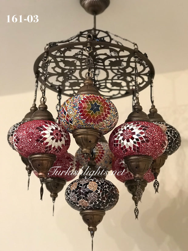 9-BALL Turkish Sultan Mosaic Chandelier With (LARGE) GLOBES , ID:161 - TurkishLights.NET