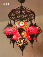 9-BALL Turkish Sultan Mosaic Chandelier With (LARGE) GLOBES , ID:161 - TurkishLights.NET