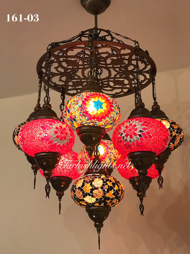 9-BALL Turkish Sultan Mosaic Chandelier With (LARGE) GLOBES , ID:161 - TurkishLights.NET