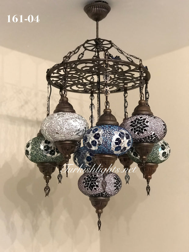 9-BALL Turkish Sultan Mosaic Chandelier With (LARGE) GLOBES , ID:161 - TurkishLights.NET