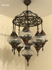 9-BALL Turkish Sultan Mosaic Chandelier With (LARGE) GLOBES , ID:161 - TurkishLights.NET