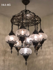 9-BALL Turkish Sultan Mosaic Chandelier With (LARGE) GLOBES , ID:161 - TurkishLights.NET