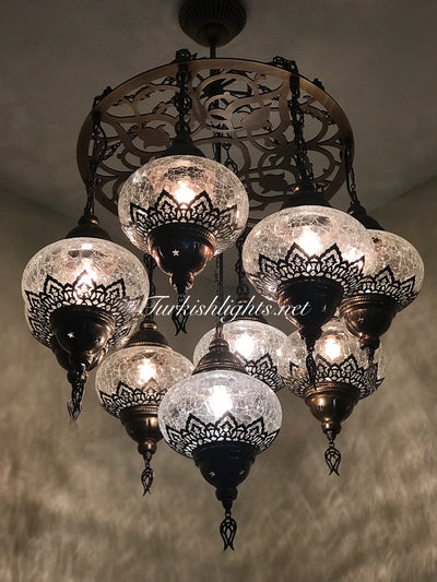 9-BALL Turkish Sultan Mosaic Chandelier With (LARGE) GLOBES , ID:161 - TurkishLights.NET