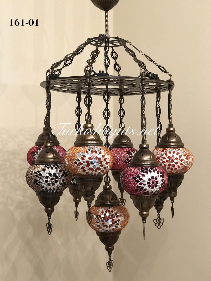 9-BALL Turkish Sultan Mosaic Chandelier With (MEDIUM) GLOBES ,ID:161 - TurkishLights.NET