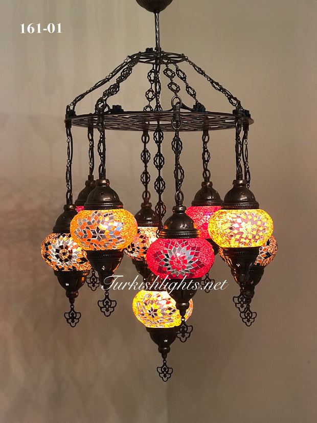 9-BALL Turkish Sultan Mosaic Chandelier With (MEDIUM) GLOBES ,ID:161 - TurkishLights.NET