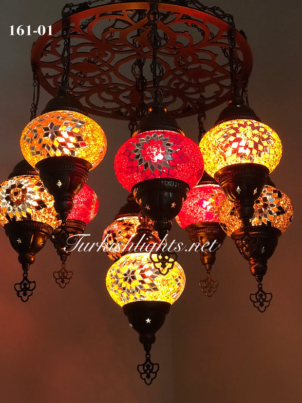 9-BALL Turkish Sultan Mosaic Chandelier With (MEDIUM) GLOBES ,ID:161 - TurkishLights.NET