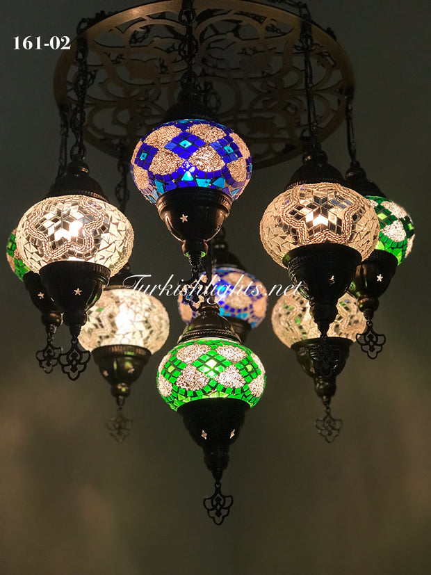 9-BALL Turkish Sultan Mosaic Chandelier With (MEDIUM) GLOBES ,ID:161 - TurkishLights.NET