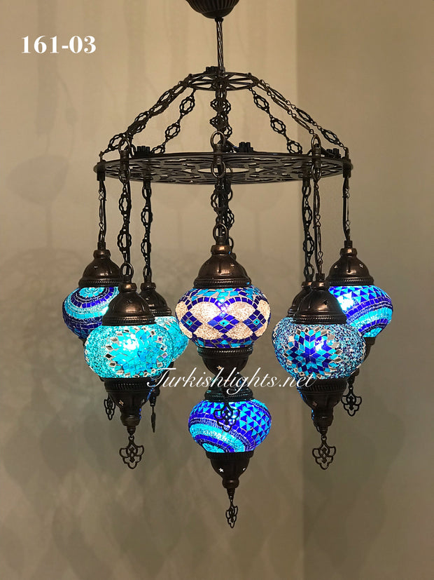 9-BALL Turkish Sultan Mosaic Chandelier With (MEDIUM) GLOBES ,ID:161 - TurkishLights.NET