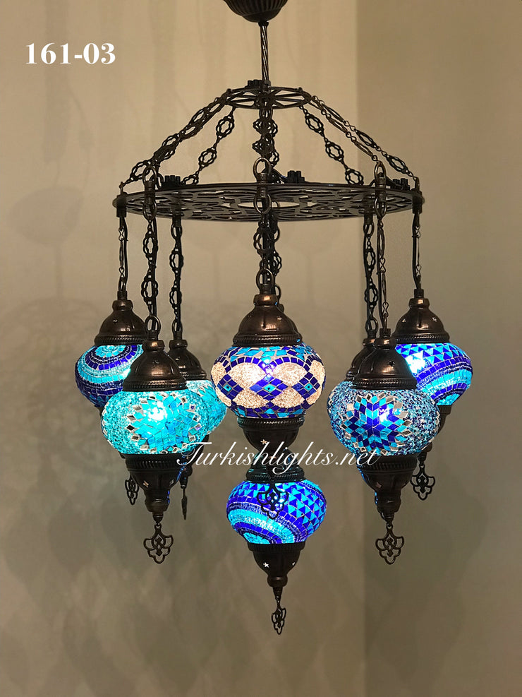 9-BALL Turkish Sultan Mosaic Chandelier With (MEDIUM) GLOBES ,ID:161 - TurkishLights.NET