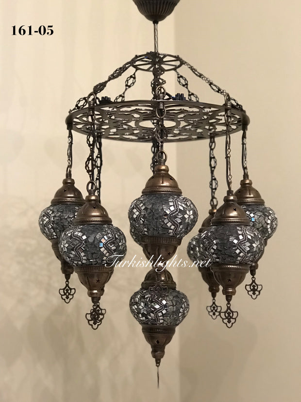 9-BALL Turkish Sultan Mosaic Chandelier With (MEDIUM) GLOBES ,ID:161 - TurkishLights.NET