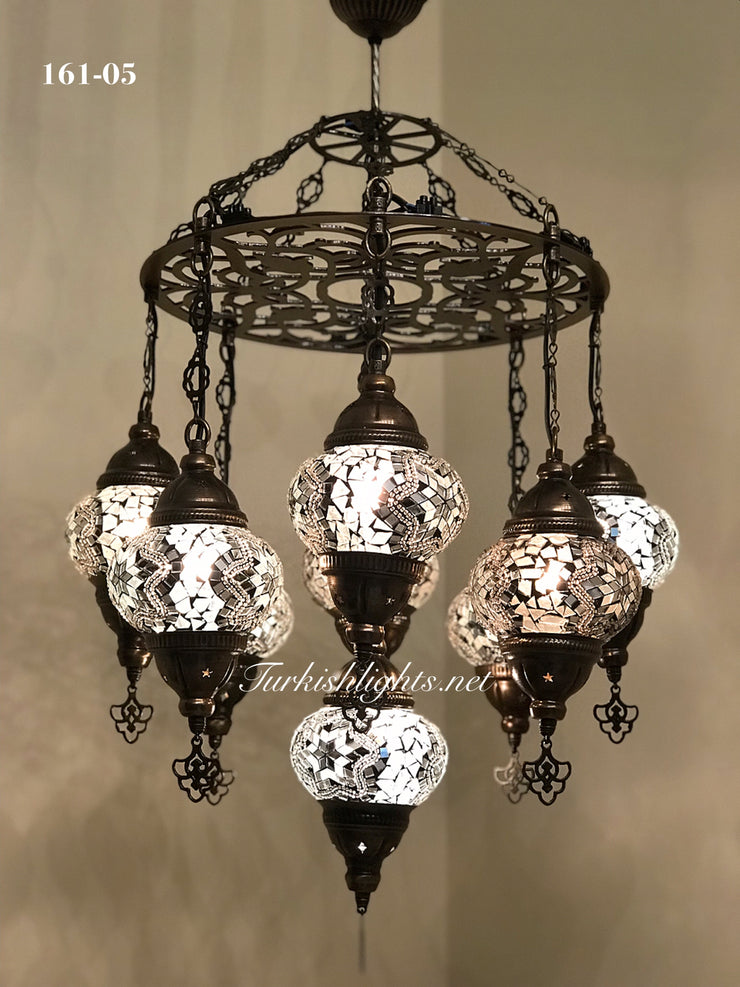 9-BALL Turkish Sultan Mosaic Chandelier With (MEDIUM) GLOBES ,ID:161 - TurkishLights.NET