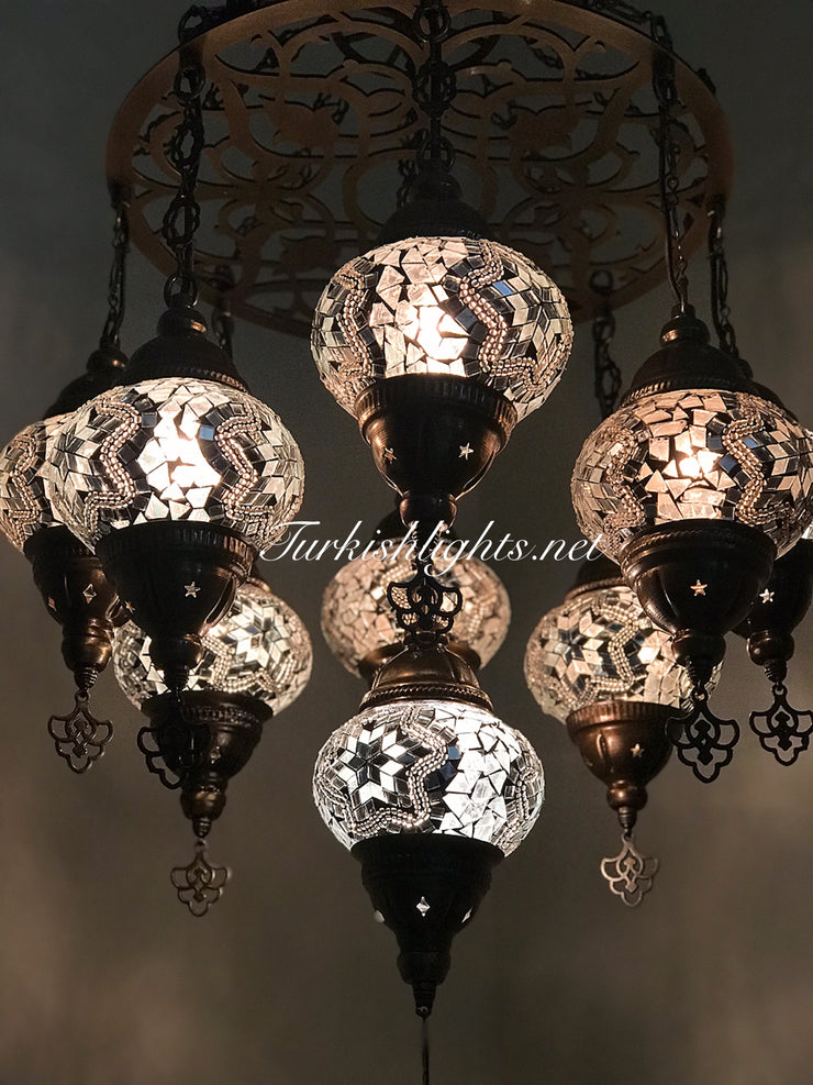 9-BALL Turkish Sultan Mosaic Chandelier With (MEDIUM) GLOBES ,ID:161 - TurkishLights.NET