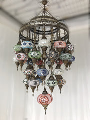 Turkish Mosaic Chandelier With 37 Large Globes  ,ID: 144, FREE SHIPPING - TurkishLights.NET