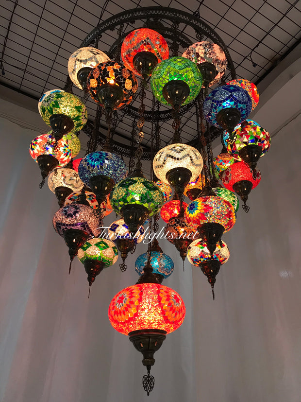 Turkish Mosaic Chandelier With 37 Large Globes  ,ID: 144, FREE SHIPPING - TurkishLights.NET