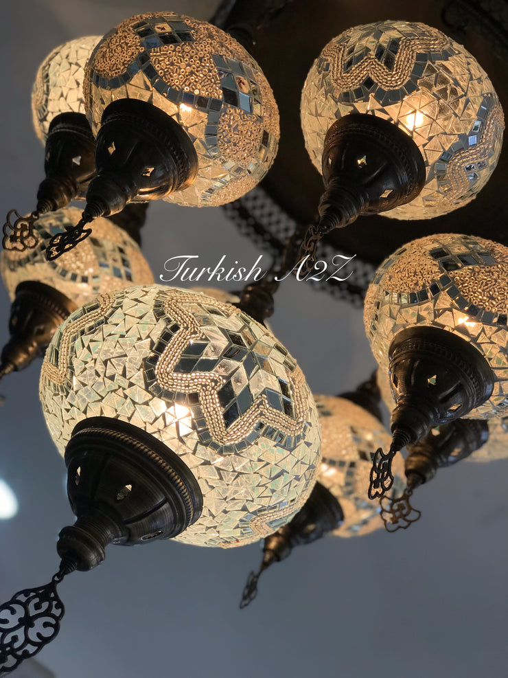 9  BALL SULTAN  CHANDELIER (Large globe) , Short Chandelier Flush Against the ceiling - TurkishLights.NET