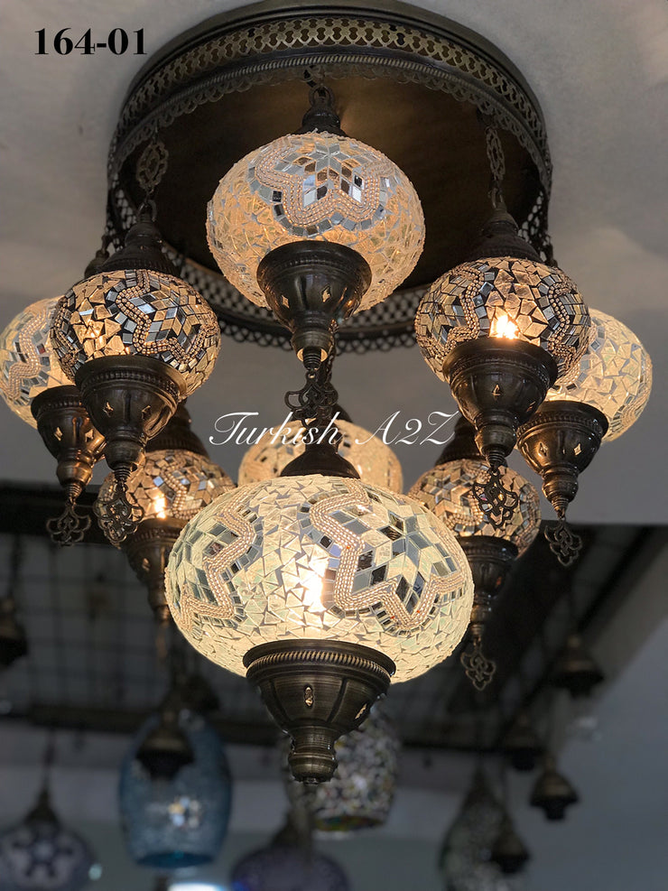 9  BALL SULTAN  CHANDELIER (Large globe) , Short Chandelier Flush Against the ceiling - TurkishLights.NET