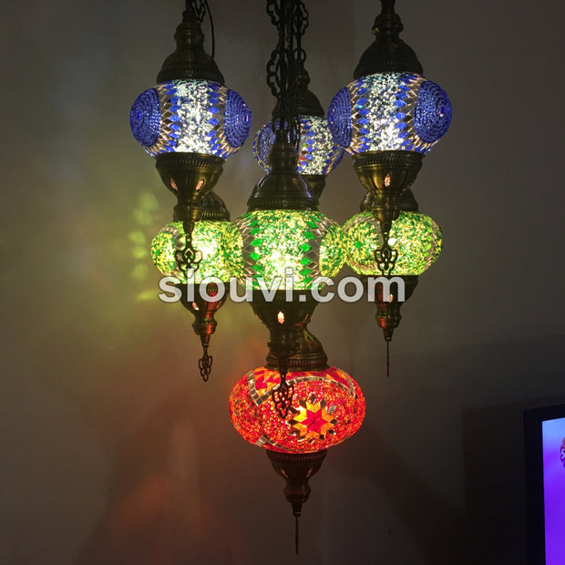 7 - BALL SULTAN TURKISH MOSAIC CHANDELIER - TurkishLights.NET