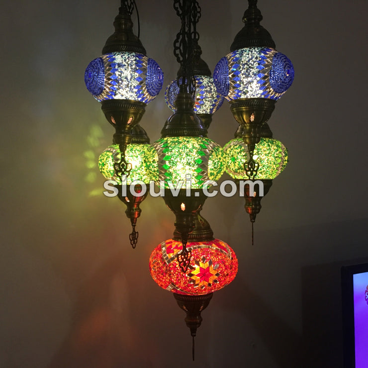 7 - BALL SULTAN TURKISH MOSAIC CHANDELIER - TurkishLights.NET