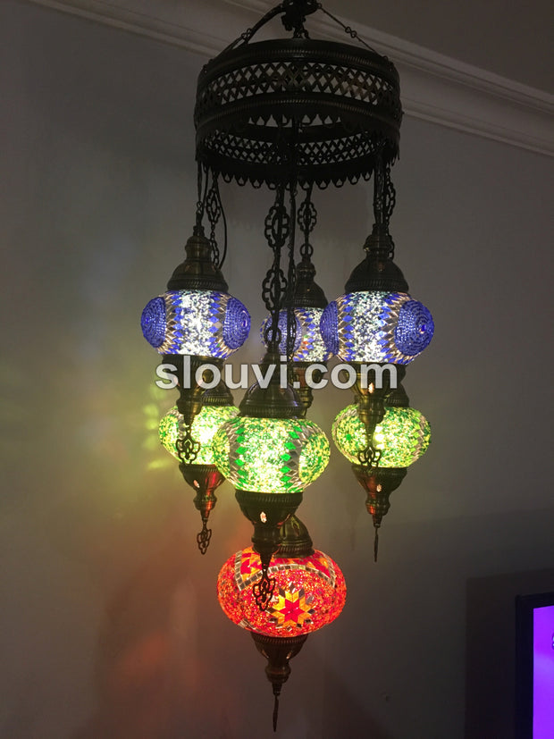 7 - BALL SULTAN TURKISH MOSAIC CHANDELIER - TurkishLights.NET