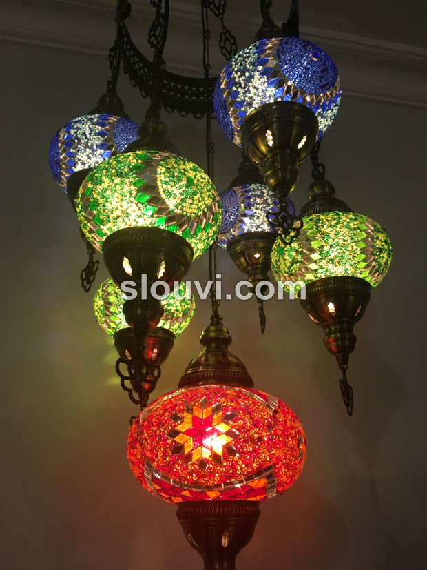 7 - BALL SULTAN TURKISH MOSAIC CHANDELIER - TurkishLights.NET