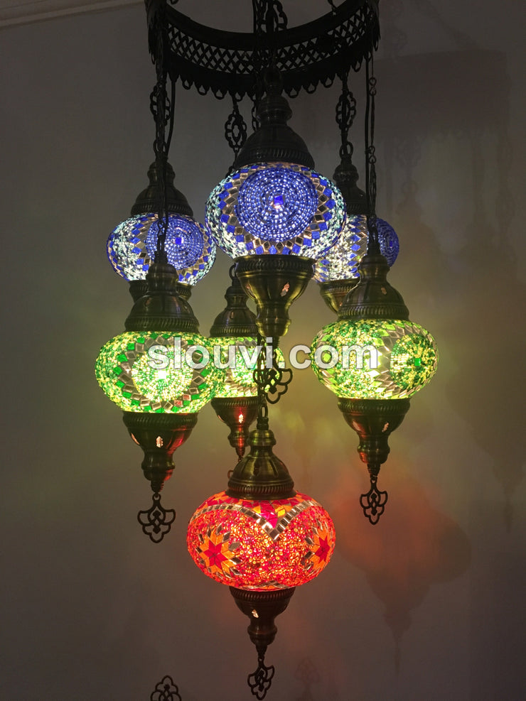 7 - BALL SULTAN TURKISH MOSAIC CHANDELIER - TurkishLights.NET