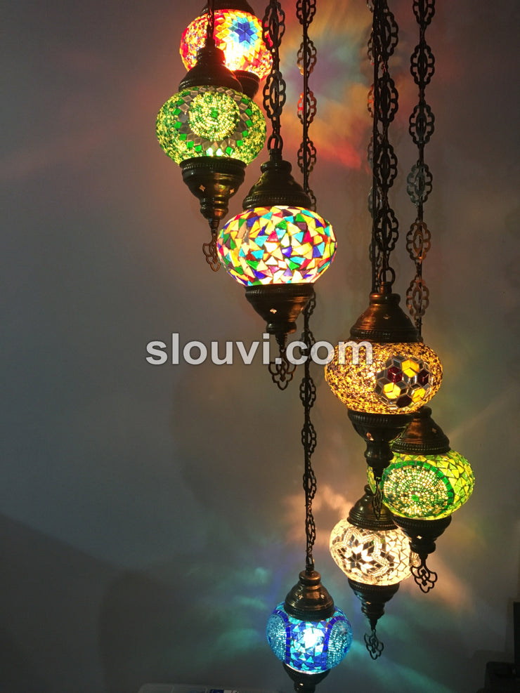 7 - BALL TURKISH MOSAIC CHANDELIER - TurkishLights.NET